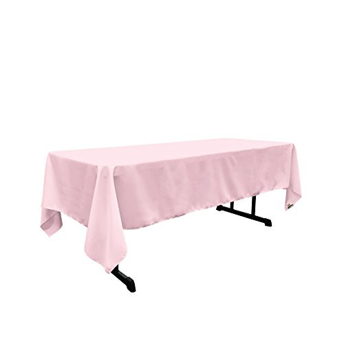 LA Linen 60 inch by 120 inch Rectangular Polyester Poplin Tablecloth Pack of 1   Light Pink.