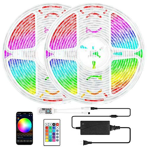 LED Strip Lights  TeqHome 16.4FT 300 LEDs SMD5050 RGB Color Changing WiFi Smart LED Light Strip Work with Alexa Google Assistant Sync with Music APP Control Mood Rope Light IR Remote Tape Light