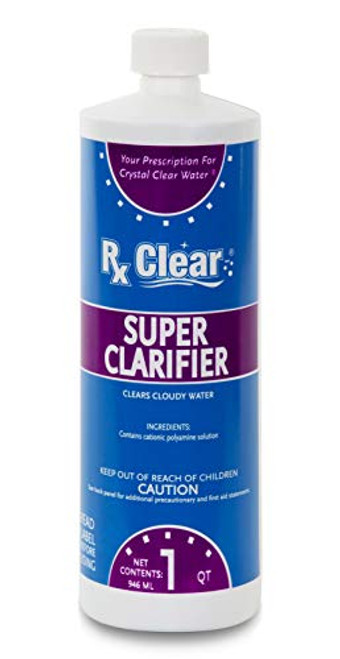 Rx Clear Super Strength Clarifier - Clears Cloudy Water for Above Ground Or In-Ground Swimming Pools and Spas - Contains Cationic Polyamine Solution - 1 Quart Bottle - Single Pack