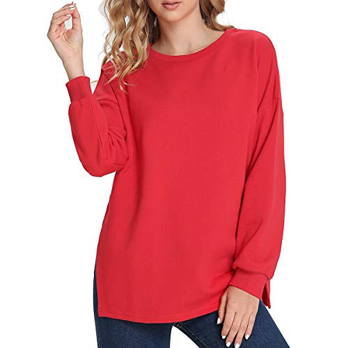 Women s Casual Long Sleeve Pullover Loose Fit Tops Blouses Tees Shirts Sweaters Tunics -Large  Red-