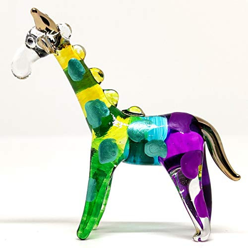 Sansukjai Giraffe Miniature Figurines Animals Hand Painted Blown Glass Art 22k Gold Trim Collectible Gift Decorate  Multi-Green