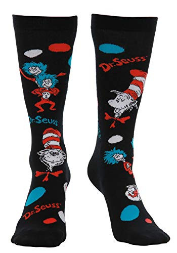 elope Dr. Seuss Cat in The Hat Pattern High Socks for Adults Black