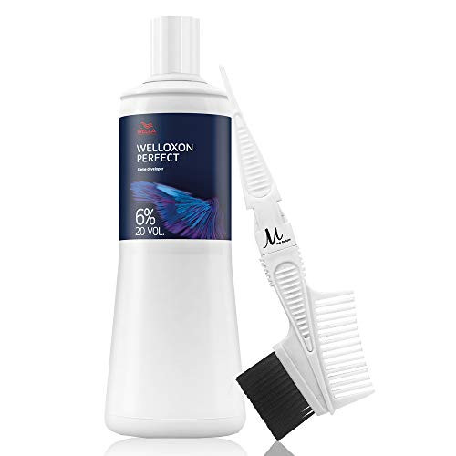 Wella Welloxon Perfect 6 percent  20 Volume Creme Developer 1 Liter and M Hair Designs Tint Brush Comb -Bundle - 2 items-