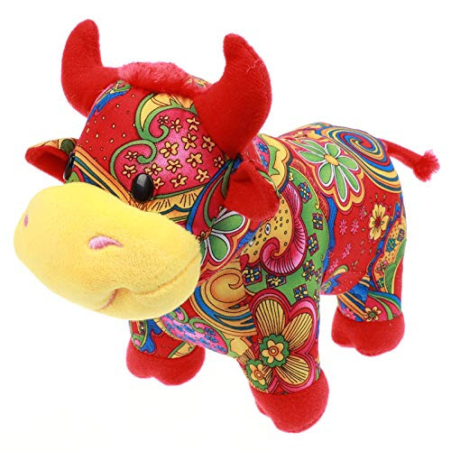 2021 New Year Chinese Zodiac Ox Cattle Plush Toy Red Cow Mascot Plush Doll Ox Plush Stuffed Animal Plush for Spring Festival Ornaments  10 Inch