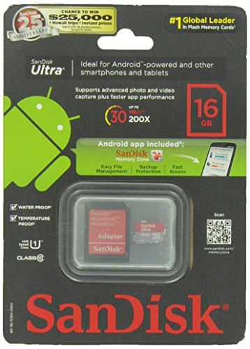 SanDisk Class 10 16GB Micro SDHC Card with Adapter -SDSDQUA-016G-A11A-