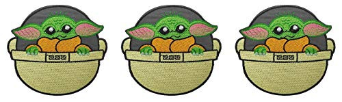 Yoda Baby in Ship Embroidered 3.5 inch Tall Iron on Patch Set of 3