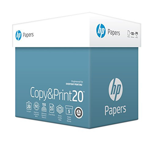 HP Printer Paper, Copy and Print20, 8.5 x 11, Letter, 20lb, 92 Bright, 2,500 Sheets / 5 Ream Carton (200350C) Made In The USA