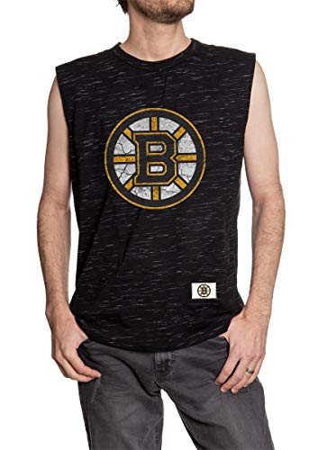 Calhoun Men s Team Logo Crew Neck Space Dyed Cotton Sleeveless T-Shirt -Boston Bruins  Large-