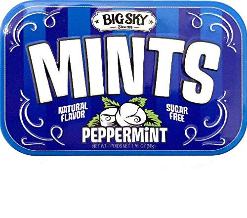 Big Sky Sugar Free Peppermint Mint Candy  50g Tin - 6 Count Display Tray