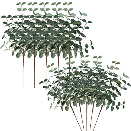 Miracliy 10 PCS Artificial Eucalyptus Leaves Greenery Stems Faux Silk Silver Dollar Eucalyptus Leaf Branches Green Bulk for Home Party Wedding Decoration