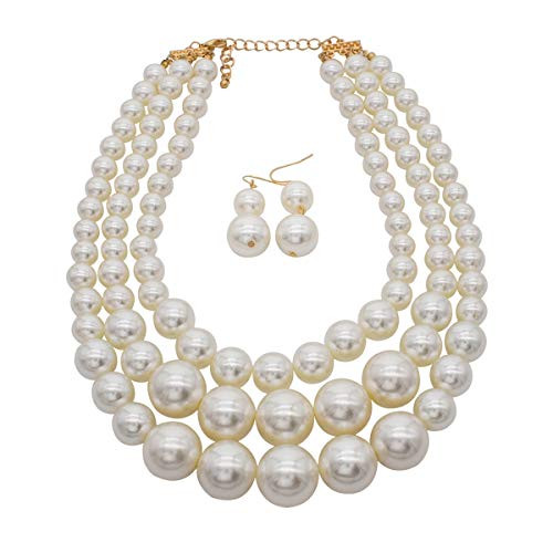 JNF Big Pearl Necklace for Women Faux Pearls Choker Bracelet and Earrings Pearl Jewelry Sets for Wedding -Big pearl necklace white- JNF Big Pearl Necklace for Women Faux Pearls Choker Bracelet and Earrings Pearl Jewelry Sets for Wedding -Big pearl necklace white-