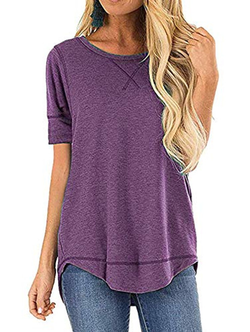 TEMOFON Women s Soft Short Sleeve Tops Crew Neck Casual Loose T-Shirts Blouse Tunic Top Purple 2XL