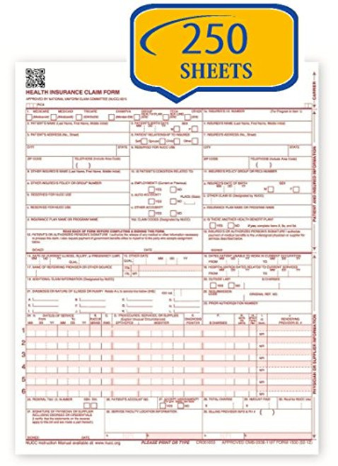 New CMS 1500 Claim Forms - HCFA -Version 02 12- -250 Sheets-