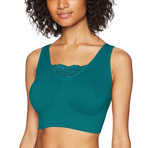 Ahh By Rhonda Shear Women s Plus-Size Double Layer Seamless Bra with Lace Inset Bra Emerald 1X Ahh By Rhonda Shear Women s Plus-Size Double Layer Seamless Bra with Lace Inset Bra Emerald 1X