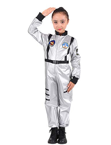 familus Astronaut Role Play Costume for Kids Silver NASA Astronaut Costume for Boys Girls Age 5-6