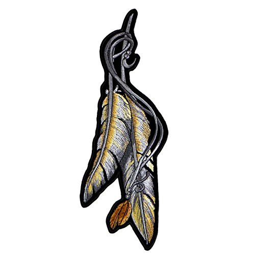 FEATHER  High Thread EMBROIDERED Iron-On   Saw-On Rayon PATCH - 2 inch x 5 inch