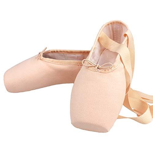 MSMAX Womens Pointe Shoes Canvas Ballet Dance Performa Shoe with Silicone Toe Pad 8 M US Women