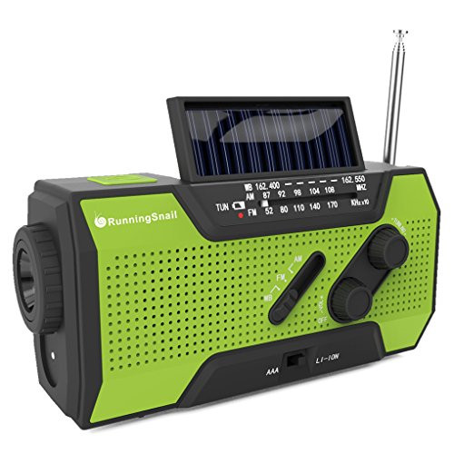 RunningSnail Solar Crank NOAA Weather Radio for Emergency with AM/FM, Flashlight, Reading Lamp and 2000mAh Power Bank