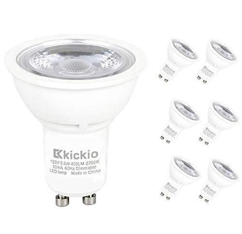 GU10 LED Bulbs  50W Halogen Bulb Equivalent  5.5W Dimmable  MR16 LED Bulb  2700K Soft White  UL Listed  by Kickio -Pack of 6-