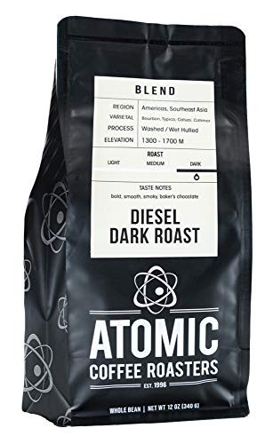 Atomic Cafe  inchDiesel Dark Roast inch Dark Roasted Fair Trade Organic Whole Bean Coffee - 12 Ounce Bag