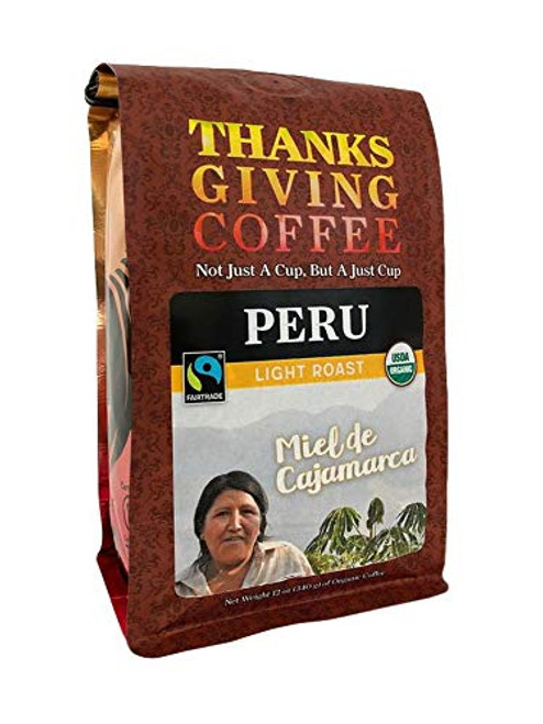 Thanksgiving Coffee  inchPeru Miel de Cajamarca Organic inch Light Roasted Fair Trade Organic Shade Grown Whole Bean Coffee - 12 Ounce Bag