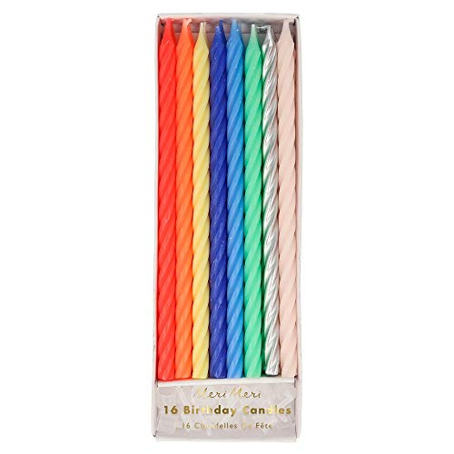 Meri Meri Multi Neon Twisted Candles  Includes 16 Candles in 8 neon Shades