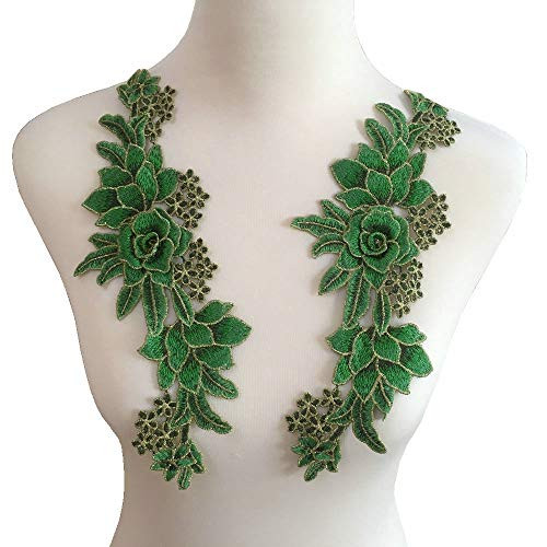 2pcs Beautiful Flowers Embroidered Iron on Applique Patches -Green-