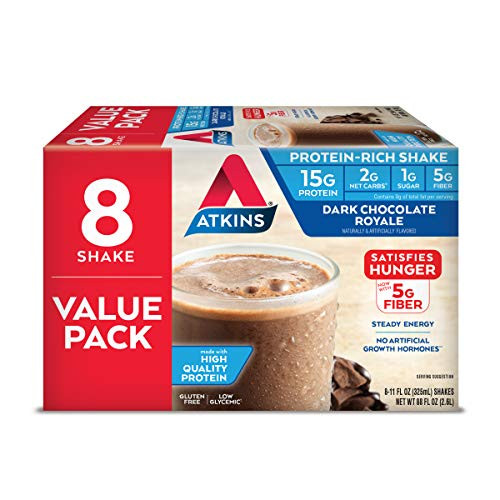 Atkins Dark Chocolate Royale Protein-Rich Shake. Rich and Creamy with High-Quality Protein. Keto-Friendly and Gluten Free. Value Pack. -8 Shakes-