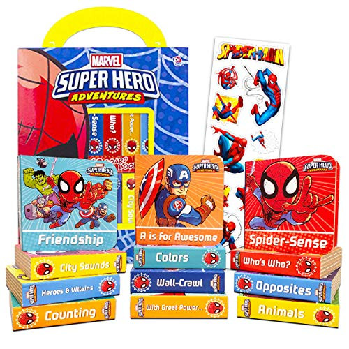 Marvel Super Hero Adventures Spider-Man Board Books Set Toddlers Babies Bundle ~ Pack of 12 Chunky My First Library Superhero Board Book Block with Stickers -Avengers Books for Infants-