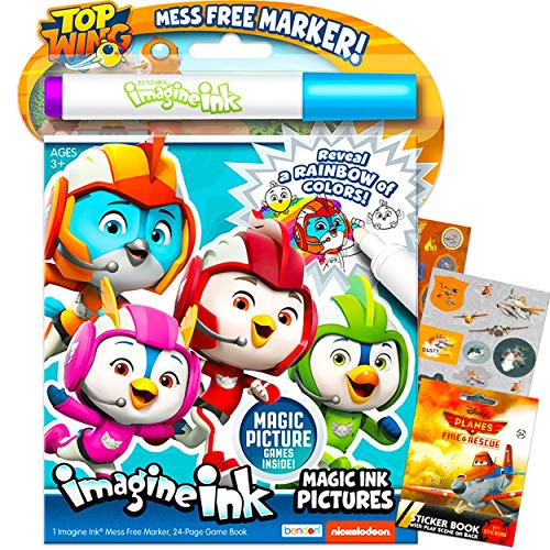 Nickelodeon Universe Top Wing Imagine Ink Coloring Book Set for Toddlers Kids ~ Mess Free Coloring Book with Magic Invisible Ink Pen and Over 100 Disney Planes Stickers -No Mess Art Bundle-