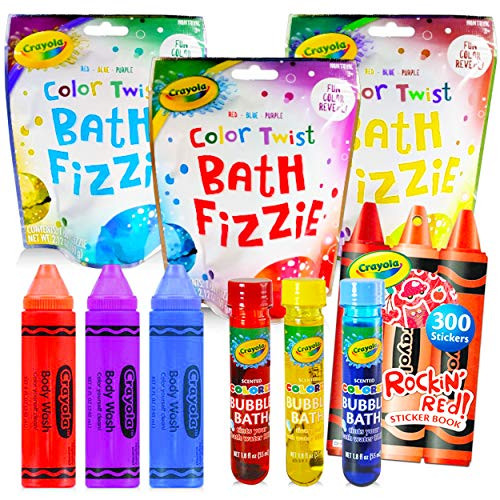 Crayola Bath Coloring Pack Super Set 10 Pc Bundle ~ Crayola Bath Body Wash Pens  Bubble Bath Tubes  Bath Bombs  300 Crayola Stickers