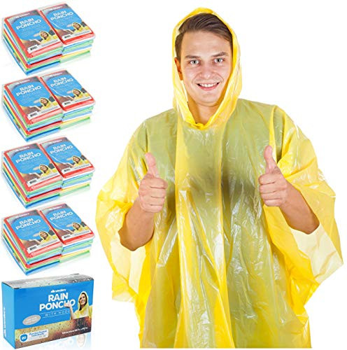 Wealers Rain Ponchos for Adults Teens Disposable Rain Poncho Bulk Pack Women Men Emergency Raincoat Big Groups Theme Parks Camping Outdoors Multi Colors Waterproof Rain Ponchos -Assorted  Case of 5-