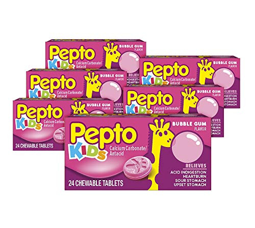 Pepto Kid's Bubblegum Flavor Chewable Tablets for Heartburn, Acid Indigestion, Sour Stomach, and Upset Stomach for Children 24 ct (Pack of 6) Pepto Kid's Bubblegum Flavor Chewable Tablets for Heartburn, Acid Indigestion, Sour Stomach, and Upset Stomach for Children 24 ct (Pack of 6)
