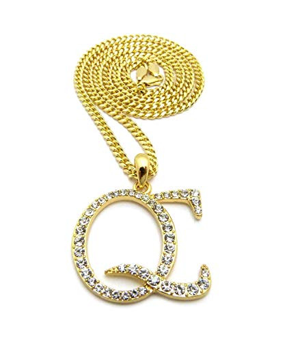 BLINGFACTORY Hip HOP ICED QC Quality Control Pendant  and  3mm 24 inch Cuban Chain Necklace