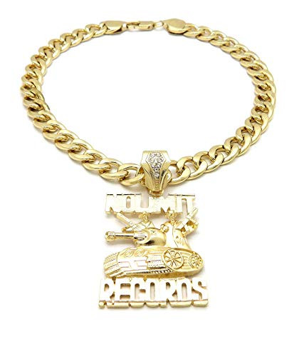 BLINGFACTORY Iced Hip Hop Gold PT NOLIMIT Records Pendant  and  11mm 20 inch Cuban Choker Chain Necklace