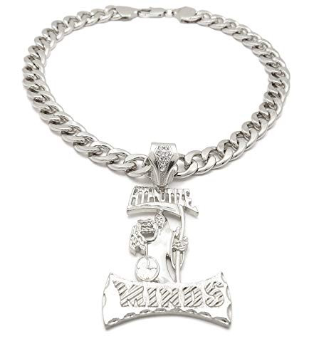 BLINGFACTORY Hip Hop Iced Silver PT Hypnotize Minds Pendant  and  11mm 20 inch Cuban Choker Chain Necklace