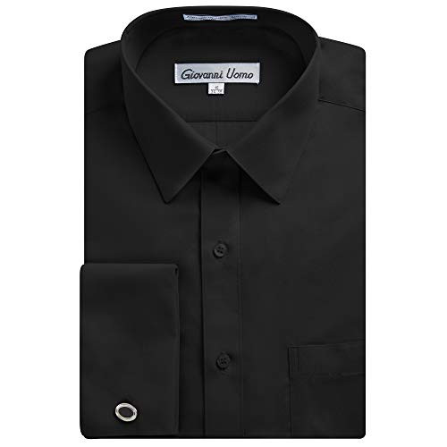 Gentlemens Collection Men s French Cuff Solid Dress Shirt -Cufflink Included- -Black  14.5 Neck 32 33 inch Sleeve-