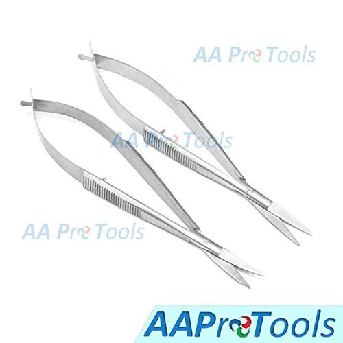 AAProTools Castroviejo Straight  and  Curved Scissors Sharp Sharp 4.5 inch Micro Stainless Steel 2 Pcs Instruments