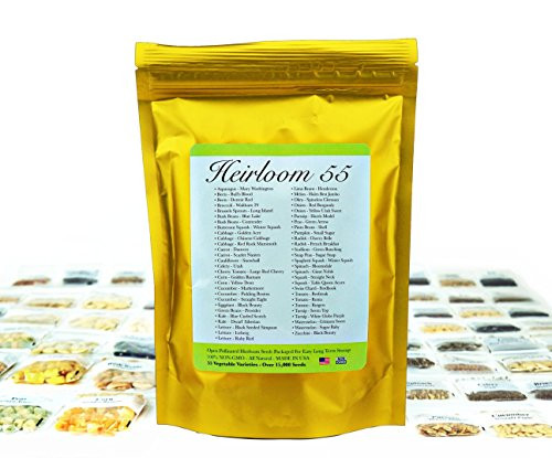 Heirloom Seed Bank with 55 Varieties of Vegetable seeds by Heirloom Futures. 100% NON GMO Open Pollinated Non-Hybrid Naturally Grown Premium USA Seed Stock for All Gardeners.