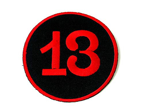 TH Lucky Number 13 Thirteen Black Red Biker Rider Motorcycle Applique Embroidered Sew on Iron on Patch for Backpacks Jeans Jackets Clothing etc.