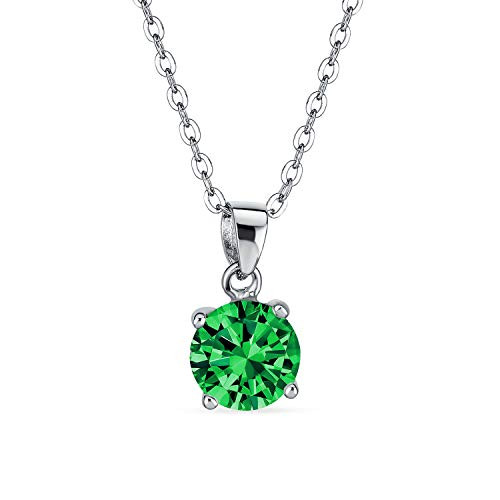 2CT Round Green AAA CZ Solitaire Pendant Necklace For Women For Teen Emerald Simulated 925 Sterling Silver