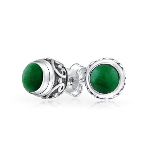 Bali Style Tiny Round Forest Green Malachite Stone Stud Earrings For Women Oxidized 925 Sterling Silver Bali Style Tiny Round Forest Green Malachite Stone Stud Earrings For Women Oxidized 925 Sterling Silver