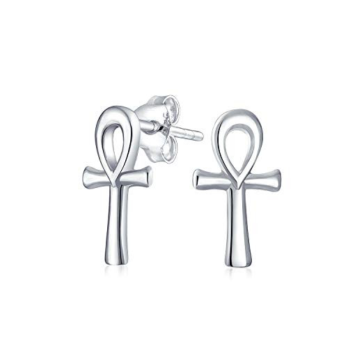 Minimalist Petite Delicate Religious Symbol of Life Egyptian Ankh Cross Stud Earrings For Women For Men Polished 925 Sterling Silver