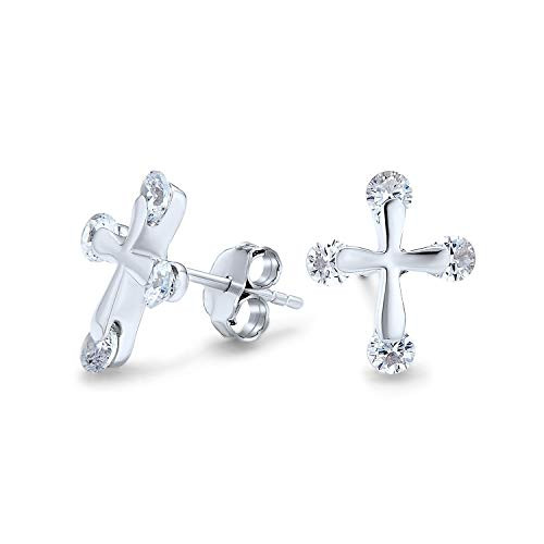 CZ Cross Religious Cubic Zirconia Accent Tips Small Stud Earrings For Women For Teen 925 Sterling Silver CZ Cross Religious Cubic Zirconia Accent Tips Small Stud Earrings For Women For Teen 925 Sterling Silver