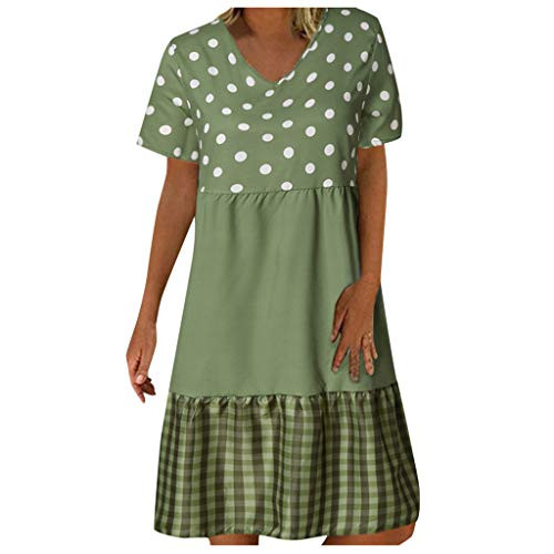 Fudule Summer Dresses for Women Casual Polka Dot Plaid Patchwork Swing Dress Short Sleeve Loose Beach Holiday Mini Dress Fudule Summer Dresses for Women Casual Polka Dot Plaid Patchwork Swing Dress Short Sleeve Loose Beach Holiday Mini Dress