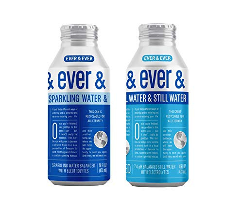 Ever and Ever Water in Aluminum Bottles - Reverse Osmosis Water - Balanced with Electrolytes - RECYCLABLE FOR ALL ETERNITY - 16 oz Bottle-Cans -Still and Sparkling Variety  Pack of 12-