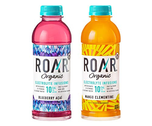 Roar Organic Electrolyte Infusions - USDA Organic with Antioxidants  B Vitamins  Low-Calorie  Low-Sugar  Low-Carb  2 Flavor Variety  Coconut Water Infused Beverage 18 Fl Oz -Pack of 12-