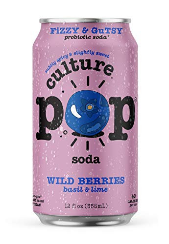 Culture Pop Sparkling Probiotic Soda - 40 Calories per can  Vegan  Non-GMO - 12 Fl Oz Cans -Wild Berry  Pack of 6-