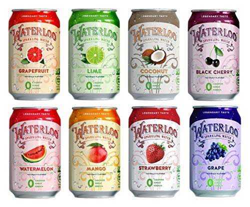 Waterloo Sparkling Fruit Flavored Water  Multi-Flavor Variety - Zero Calorie - Zero Sugar - Zero Sodium - Zero Calories  12 Fl Oz with Oasis Snacks Sticker -8 Flavor Variety  Pack of 8-