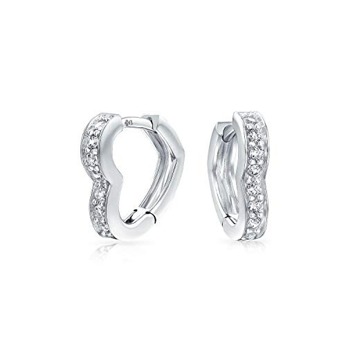 Cubic Zirconia Pave CZ Heart Shaped Hoop Huggie Earrings For Women For Girlfriend 925 Sterling Silver Cubic Zirconia Pave CZ Heart Shaped Hoop Huggie Earrings For Women For Girlfriend 925 Sterling Silver